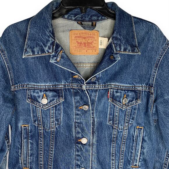 Vintage Levi's Women's Trucker Jacket Blue Denim Button Y2K Jean Size Medium USA - Picture 2 of 10